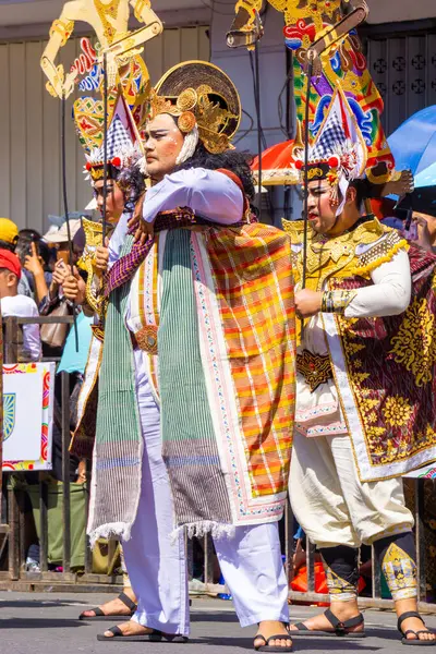 stock image Baris wayang dance from Bali on 3rd BEN Carnival. When this dance is performed, the dancers will move according to their hearts without expression