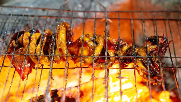 Soya soslu ızgara kalamar (cumi bakar) lezzetli ve lezzetli görünüyor. Endonezya yemekleri