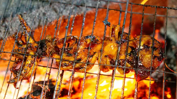 Soya soslu ızgara kalamar (cumi bakar) lezzetli ve lezzetli görünüyor. Endonezya yemekleri