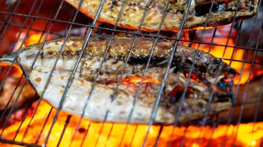 Soya soslu ızgara balık (ikan bakar) lezzetli ve lezzetli görünüyor. Endonezya yemekleri