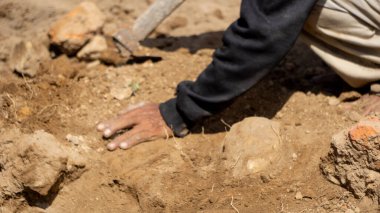 Tondowongso Tapınağı 'nın kazısı. Bu tarihi yerin 11. veya 12. yüzyıldan kalma olduğu tahmin edilmektedir ve Kediri, Doğu Cava 'da bulunmaktadır..