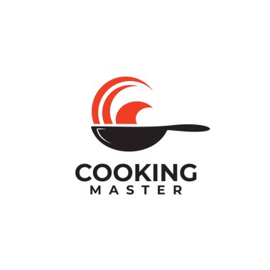 Tava dökme demir pişirme vektörü logosu tasarımı