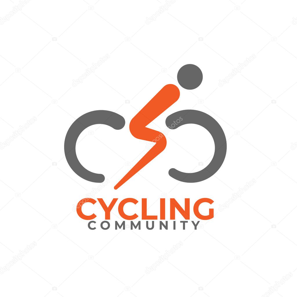 Cycling community line bicycle vector logo design