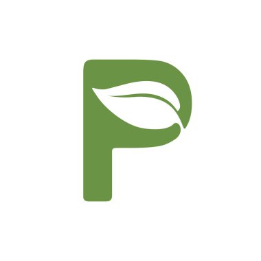 P harfi doğa yaprağı kombinasyon vektör logosu tasarımı