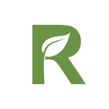 R harfli yaprak kombinasyonu vektör logosu tasarımı