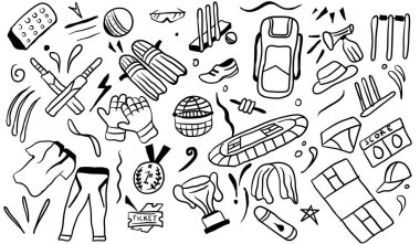 Handrawn cricket sport equipment element illustration template