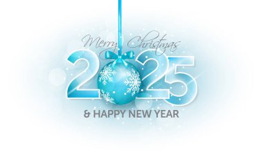 Elegant Blue Christmas and New Year 2025 Holiday Greeting Card. clipart