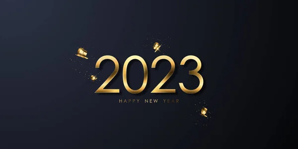 快乐新年2023背景设计与豪华金色字体矢量插图 — 图库照片
