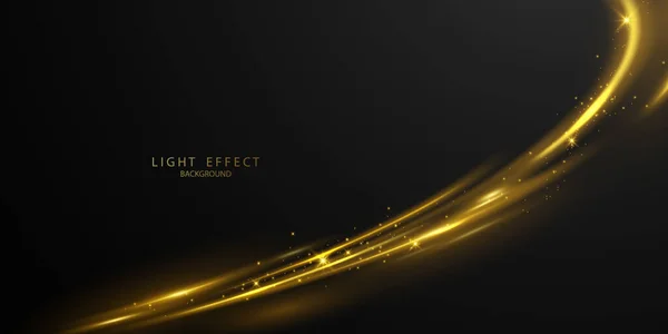 Gyönyörű Arany Absztrakt Fényvonal Hatás Design Vektor Illusztráció Fekete Háttér — Stock Fotó
