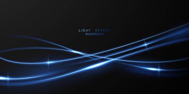 Siyah arkaplanda güzel soyut ışık çizgisi efekti tasarım vektörü çizimi