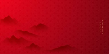 Güzel Çin mürekkep manzarası resminin modern tasarım vektörü çizimi.