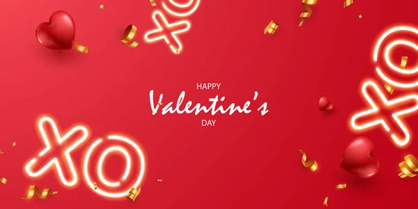 ハッピーバレンタインデーのポスターやバウチャーのデザイン エレガントな背景の赤いハート ベクトルイラスト — ストック写真