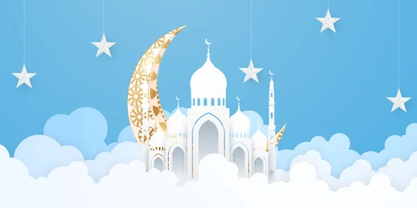 Ramadan Kareem Islamisk Festival Hilsen Med Månedekoration Design Vektor Illustration - Stock-foto