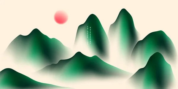 Güzel Çin Mürekkep Manzarası Resminin Modern Tasarım Vektörü Çizimi — Stok fotoğraf