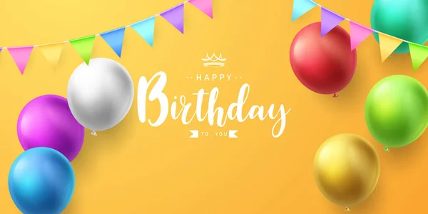 庆祝你生日的背景是用彩色气球装饰的 矢量说明 — 图库照片