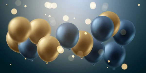 Oslavte Pozadí Zlatými Modrými Balónky Létání Ilustrationvector3D — Stock fotografie