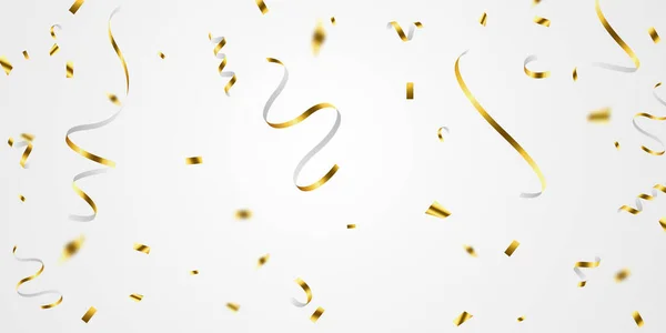 Gouden Confetti Zigzag Lint Vallen Van Boven Streamers Tinsel Vector — Stockfoto