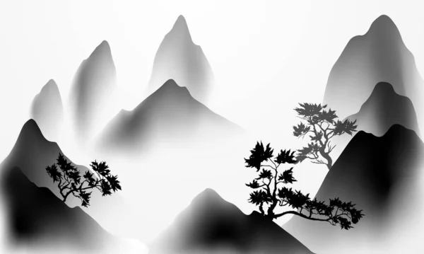 Современная Векторная Иллюстрация Дизайна Красивой Китайской Чернильной Пейзажной Живописи — стоковое фото