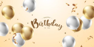 Doğum günü arkaplanınızı altın balonlar vektör resimleriyle kutlayın..