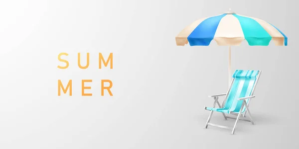 用海滩椅子和雨伞装饰的夏季背景 海上设计概念矢量插图 — 图库照片