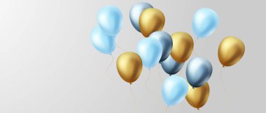 Celebration background with beautifully arranged blue balloons. 3DVector illustration design
