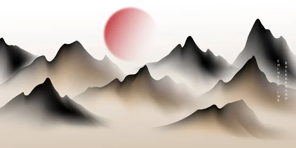 Modern Design Vector Illustratie Van Prachtige Chinese Inkt Landschap Schilderen — Stockfoto