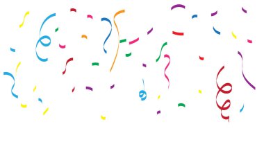 Renkli konfeti ve zigzag kurdelesi yukarıdan düşüyor, simli vektör