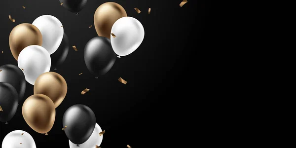 Black Gold Balloon Background Beautifully Arranged Party Decorations Banners Vector — Stock Photo, Image