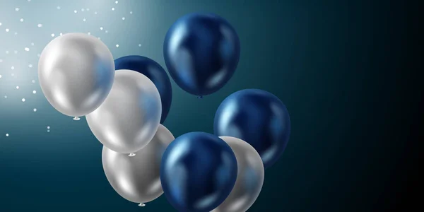 Schön Arrangierte Blaue Und Weiße Luftballons Hintergrund Für Party Dekoration — Stockfoto