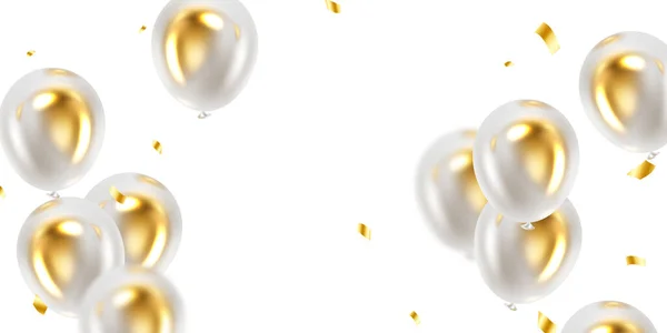 Celebration Background White Balloons Elegantly Arranged Golden Elements Vector Illustration — Stock Photo, Image