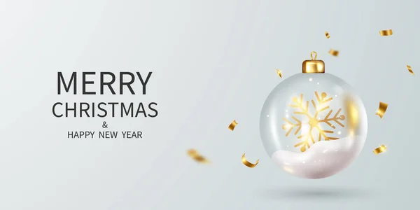 Kerstmis Achtergrond Kerst Ornamenten Glazen Bal Met Sneeuw Golden Glitter — Stockfoto