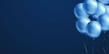 Celebration background with beautifully arranged blue balloons. 3DVector illustration design