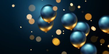 Celebration background with beautifully arranged blue balloons. 3DVector illustration design