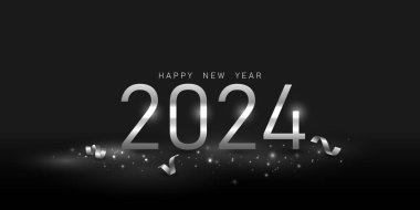 Güzel tipografi tasarımı şablonuyla mutlu yıllar 2024. Yeni Yıl 2024 pankartlar, tebrik kartları ve posta şablonları için kutlama fikirleri.