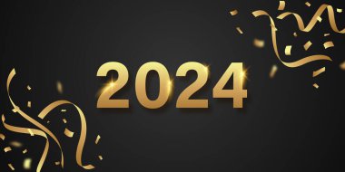 Güzel tipografi tasarımı şablonuyla mutlu yıllar 2024. Yeni Yıl 2024 pankartlar, tebrik kartları ve posta şablonları için kutlama fikirleri.