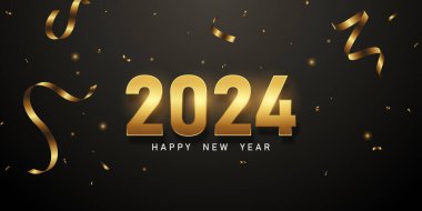 Güzel tipografi tasarımı şablonuyla mutlu yıllar 2024. Yeni Yıl 2024 pankartlar, tebrik kartları ve posta şablonları için kutlama fikirleri.