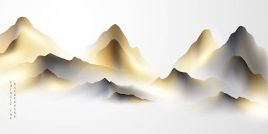 Güzel Çin mürekkep manzarası resminin modern tasarım vektörü çizimi.