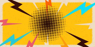 Yarım tonluk Pop Art Style Starburst Model Çizgi Film Arkaplan Klasik ton ışık efekti. Vektör illüstrasyonuName