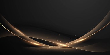 Lüks altın elementler vektör illüstrasyonlu soyut modern tasarım siyah zemin.