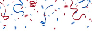 Güzel mavi ve kırmızı konfeti vektörüyle kutlama arkaplanı