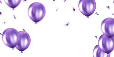 Banner şablon vektör arkaplan tasarımı mor 3d balon güzel illüstrasyon