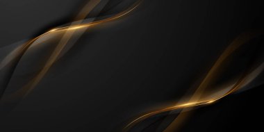 Lüks altın elementler vektör illüstrasyonlu soyut modern tasarım siyah zemin.