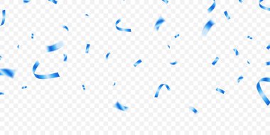 Kutlama için şaşırtıcı mavi konfeti arka planda zikzak çiziyor. Festivalsel dekorasyonun vektör illüstrasyonu