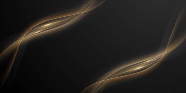 Lüks altın elementler vektör illüstrasyonlu soyut modern tasarım siyah zemin.