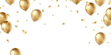 Güzel afiş illüstrasyon vektör şablonu, 3D altın balon tasarımı arkaplan