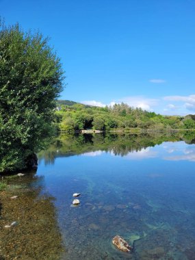 Carrick East, İrlanda 'daki Lough Corrib' de küçük bir rıhtımın manzarası.. 