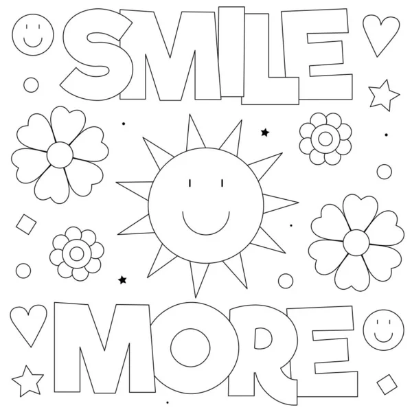 Sorridi Più Disegno Colorare Illustrazione Vettoriale Bianco Nero Sole Fiori — Vettoriale Stock