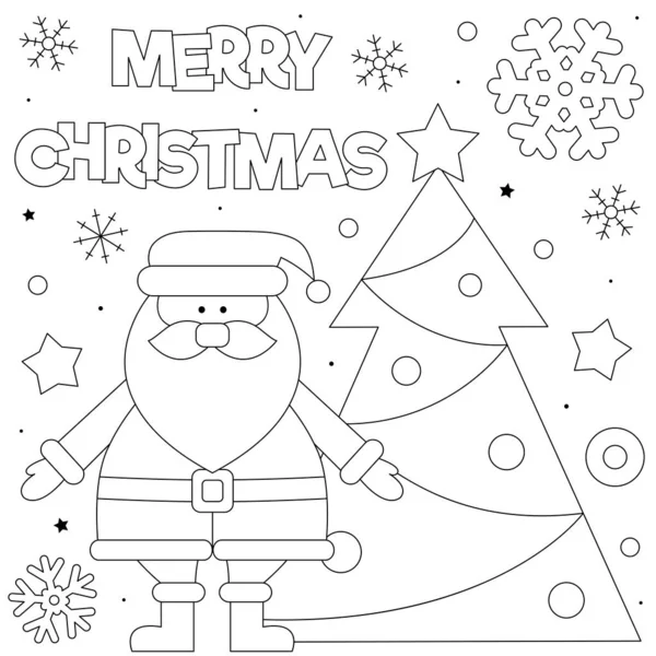 Veselé Vánoce Omalovánky Černobílý Vektor Ilustrace Santa Claus Vánoční Stromeček Vektorová Grafika