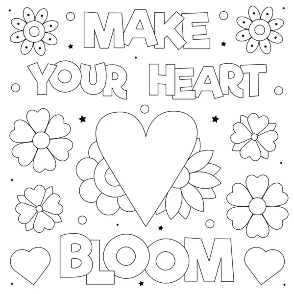 心臓を開花させなさい ぬり絵だ 白黒ベクトルイラスト — ストックベクタ