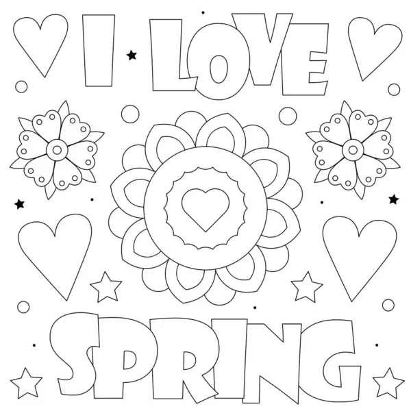 Love Spring Coloring Page Black White Vector Illustration — Stock Vector